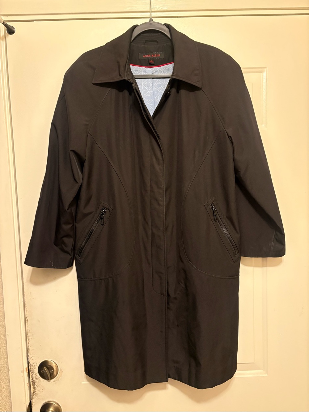 Anne Klein Black Trench Coat with Zip Pockets